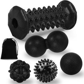 Massage Ball & Foot Roller 5 in 1 Set,Foot Massager Roller-Lacrosse,Peanut,Spiky