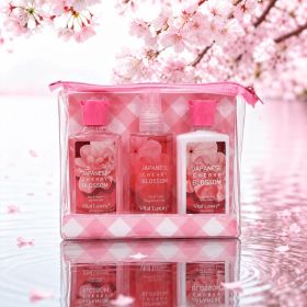 Portable 3pc Travel Body Care Kit-Cherry Blossom & Cotton Candy Fragrance-Refreshing Shower Gel, Moisturizing Lotion & Body Mist Set (Option: Japanese cherry blossoms)