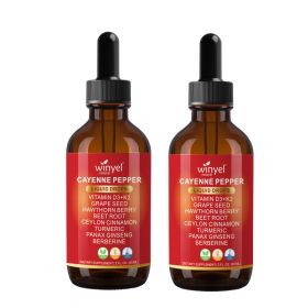 WINYEL Cayenne Pepper Drops Herbal Supplement, Hawthorn Berry, Vitamin D3 K2, Beet Root, Ceylon Cinnamon, Turmeric & Berberine Extract, 60ML (Option: 2 PCS)
