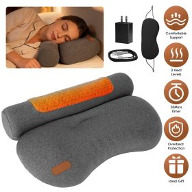 USB Heated Neck Pillow Zero Pressure Memory Foam Cervical Neck Pillow Heated Bed Pillow with Eye Mask Adapter for Pain Relief (Color: Dark Grey)
