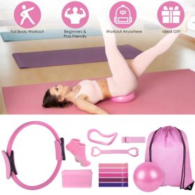 14Pcs Pilates Ring Essentials-Kit For Women With Yoga Ball Arm Stretcher 5 Resistant Bands-Figure 8 Resistant Band Elastic Band Non-slip Socks Yo (Option: Pink)